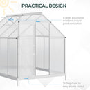 6' x 8' Walk-In Greenhouse with Aluminum Frame and Polycarbonate Panels, Sliding Door - Silver