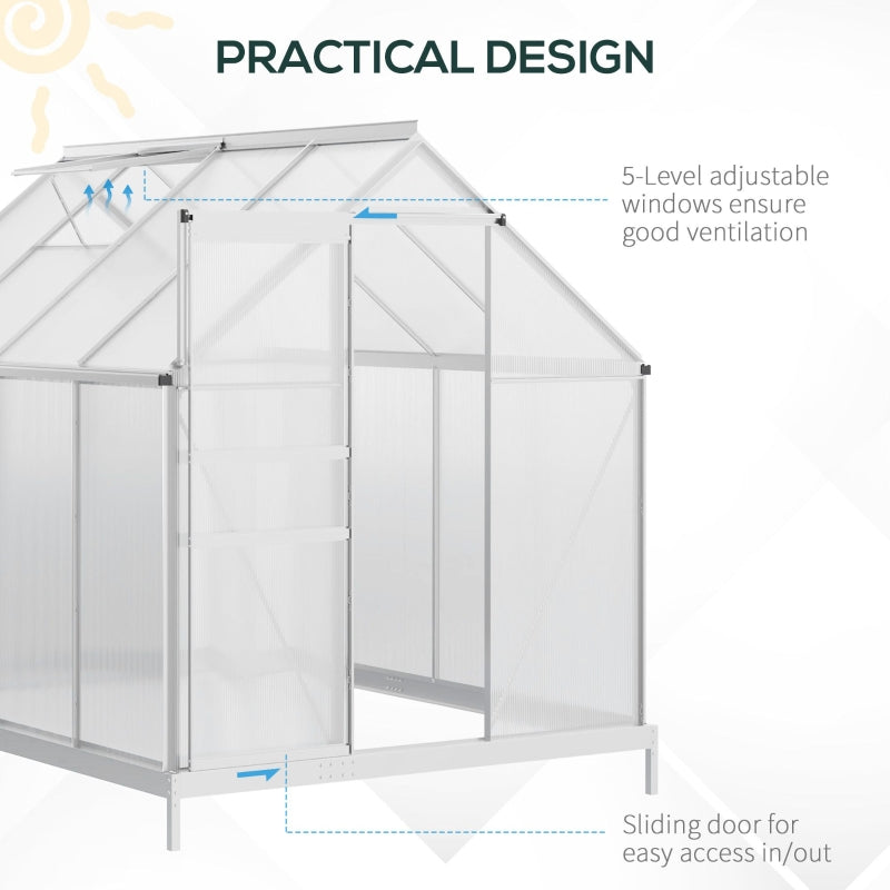 6' x 8' x 6.5' Walk-In Greenhouse with Aluminum Frame Polycarbonate Panel