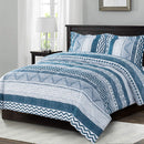 Ascan Queen Size 3-Pc All Season Blue / White Comforter Set - Seasonal Overstock
