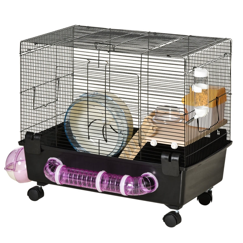 Hamster Cage Kit with Exercise Wheel & Tube - Black - Seasonal Overstock