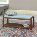 48" Walker Edison Indoor / Outdoor Patio Wood Bench with Washable Cushion - Blue - Seasonal Overstock