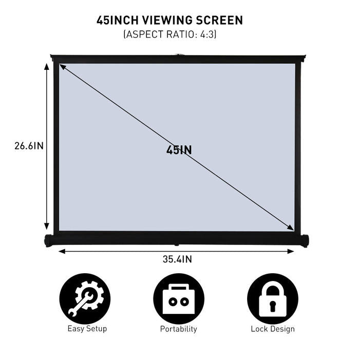 45" Mini Portable 4:3 Pull Up Projector Screen for Indoor Outdoor Use - Seasonal Overstock