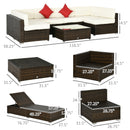 Placid Peak Modular Outdoor Patio Sectional Sofa, Loungers and Table 9pc Set - Cream White / Mixed Brown