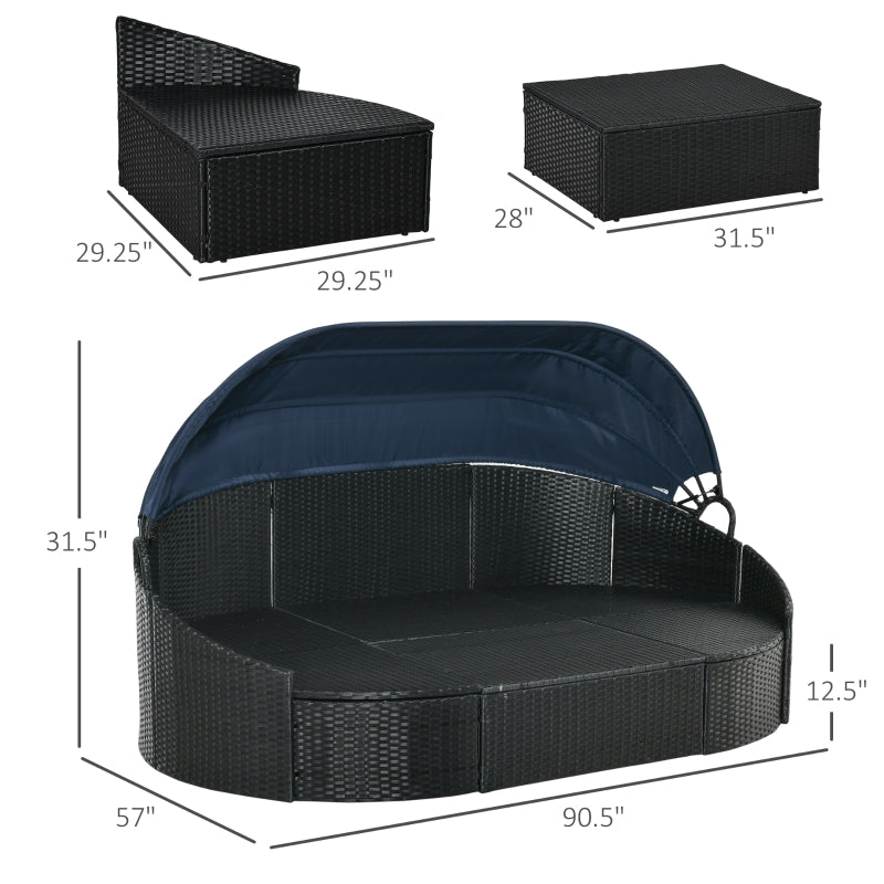 Serena 4pc Outdoor Rattan Sofa Bed / Patio Conversation Set - Dark Blue - Seasonal Overstock