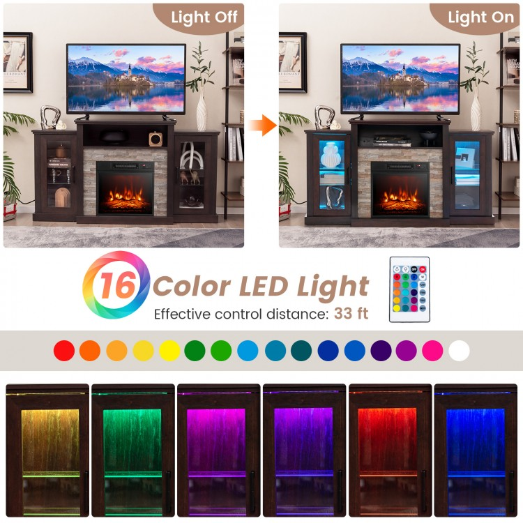 Townes Fireplace TV Stand with 16-Colour LED Backlights for TVs Up To 65-in - Dark Brown - Seasonal Overstock