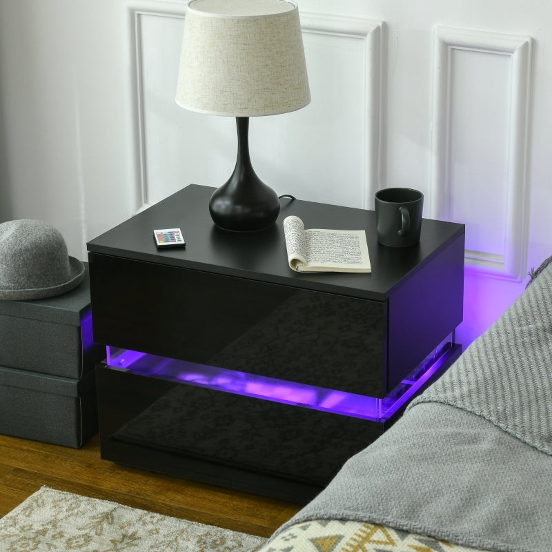 Bentlix High Gloss Black 2 Drawer Nightstand with RGB LED Light - Seasonal Overstock