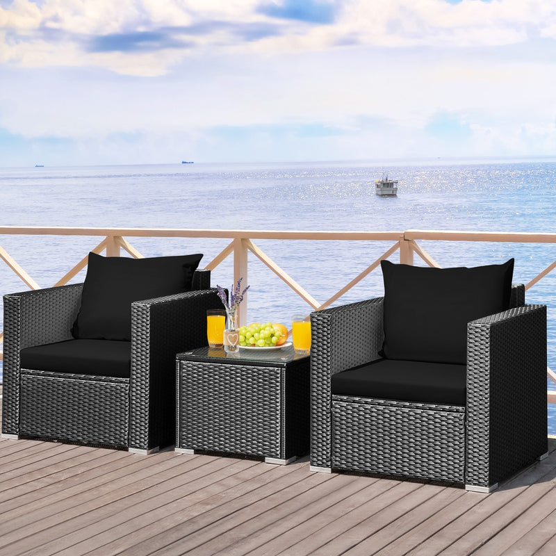 Tarin 3pc Outdoor Rattan Table and Chairs Set - Black - Seasonal Overstock