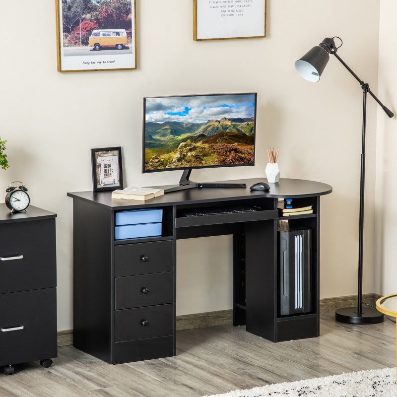 Yuna Computer Desk with Drawers, Shelves & Keyboard Tray - Black - Seasonal Overstock