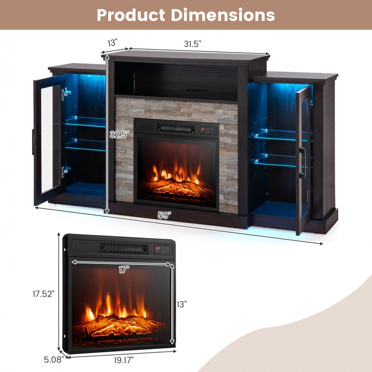 Townes Fireplace TV Stand with 16-Colour LED Backlights for TVs Up To 65-in - Dark Brown - Seasonal Overstock