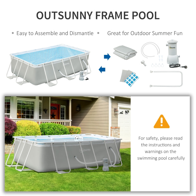 11ft x 7ft x 32in Steel Frame Rectangular Above Ground Swimming Pool with Filter Pump - Seasonal Overstock