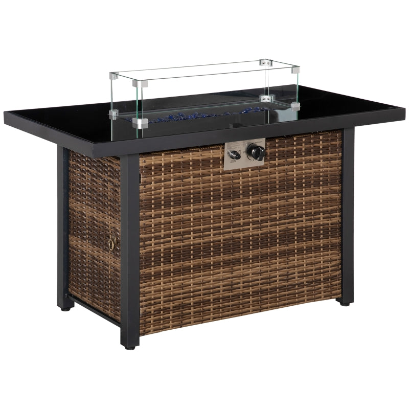 50,000 BTU Propane Fire Table Brown Rattan with Glass Cover - Seasonal Overstock
