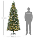 Christmas Trees, 7.5ft Skinny Artificial Pre-Lit Christmas Tree with Pine Cones & 350 LEDs - Seasonal Overstock