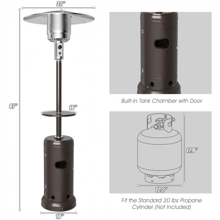 48,000 BTU Outdoor Standing Propane Patio Heater with Table and Wheels - Brown - Seasonal Overstock