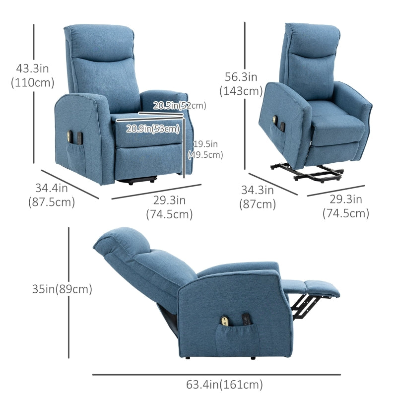 Emory Blue Power Reclining Lift Chair with Vibration Massage & Remote - Seasonal Overstock
