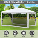 10' x 13' Party Gazebo Canopy Tent with Mesh Walls - White - Seasonal Overstock