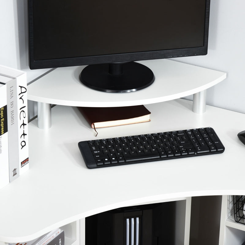 Bennie White Corner Desk With Monitor Stand and Shelves - Seasonal Overstock