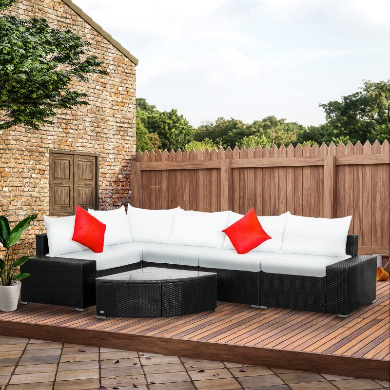 Hazel Grove 6pc Outdoor Rattan Sectional Sofa Set - Cream White & Dark Brown - Seasonal Overstock