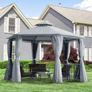 Rokuro 13' x 13' Hexagonal Gazebo with Grey Canopy - Seasonal Overstock