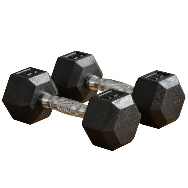 Set of Two 10lb Rubberized Hexagon Dumbbell Weights (20 lbs Total) - Seasonal Overstock