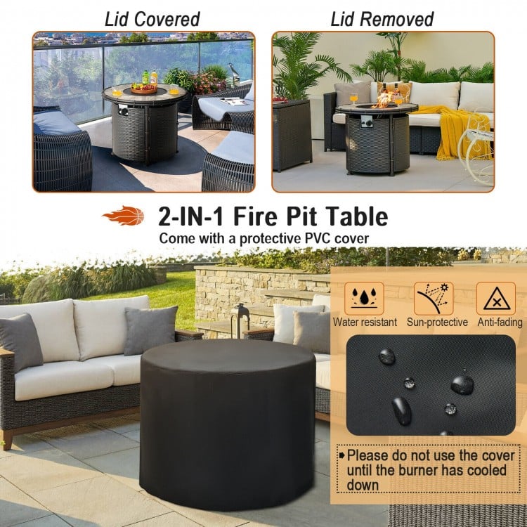 Conley 32" Round 30,000 BTU Fire Table with Cover - Brown - Seasonal Overstock