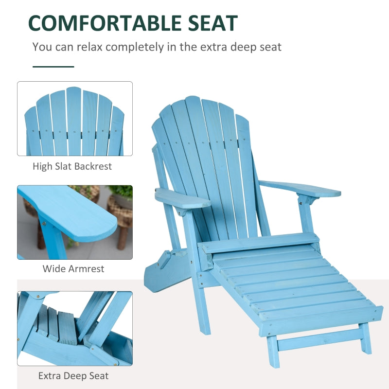 Layton Blue Folding Adirondack Chair with Retractable Lounger - Seasonal Overstock