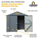 Storage Sheds, 8' x 6' Arrow Elite Steel Storage Shed - Anthracite - Seasonal Overstock