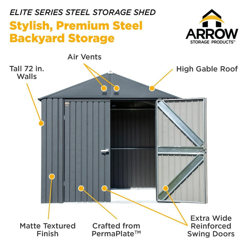 8' x 6' Arrow Elite Steel Storage Shed - Anthracite - Seasonal Overstock