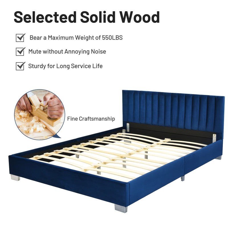 Glimmer Full Size Upholstered Platform Bed Frame - Blue - Seasonal Overstock