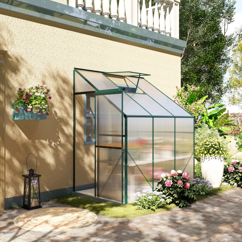Lean-To Aluminum Frame Walk-In Greenhouse 6' x 4' x 7' - Green
