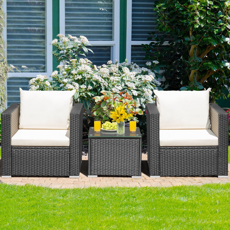 Tarin 3pc Outdoor Rattan Table and Chairs Set - White - Seasonal Overstock