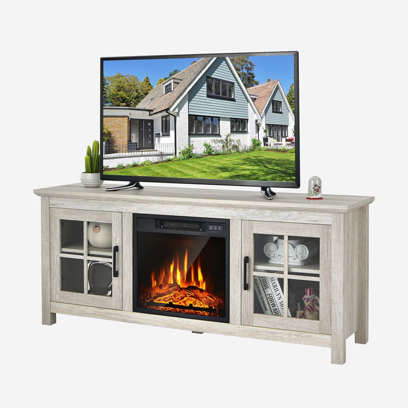 Elio Natural 1400W Electric Fireplace TV Stand for TVs up to 65" - Seasonal Overstock
