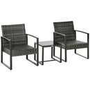Patio Furniture, Ricardo 3pc Rattan Wicker Chair and Table Set - Grey - Seasonal Overstock