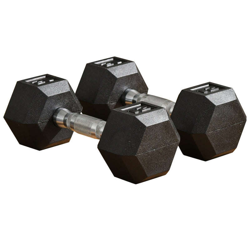 Set of Two 12lb Rubberized Hexagon Dumbbell Weights (24 lbs Total) - Seasonal Overstock