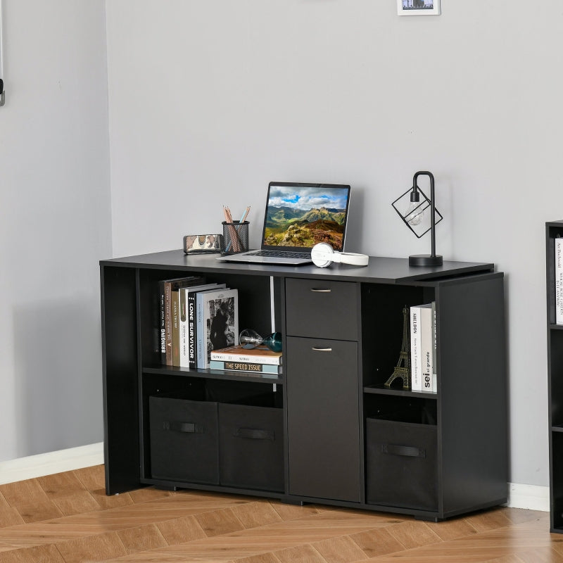 Simon Convertible L-Shaped Desk with Cabinet and Storage - Black - Seasonal Overstock
