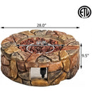 Faron 28" Round 40,000 BTU Faux Stone LP Fire Pit with Lava Rocks and Cover - Brown - Seasonal Overstock