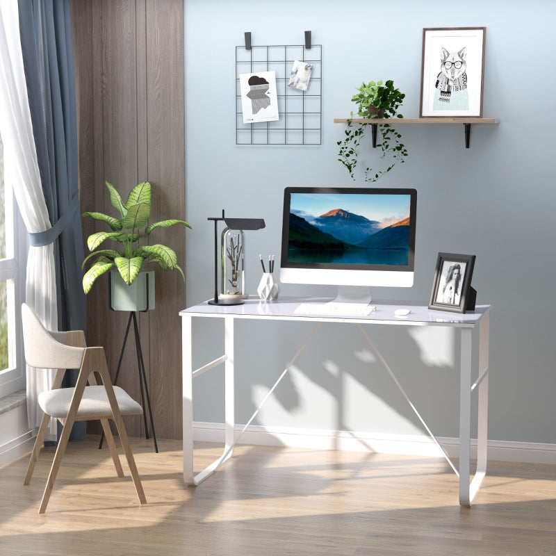Hutton Minimalist White Glass Top Desk - Seasonal Overstock