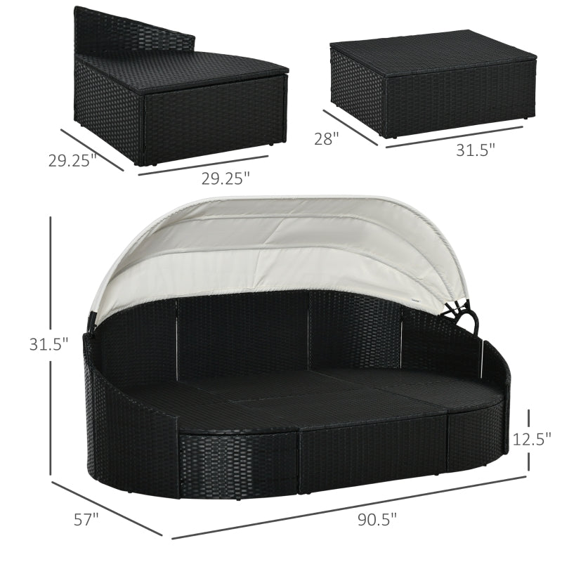 Serena 4pc Outdoor Rattan Sofa Bed / Patio Conversation Set - Cream White - Seasonal Overstock