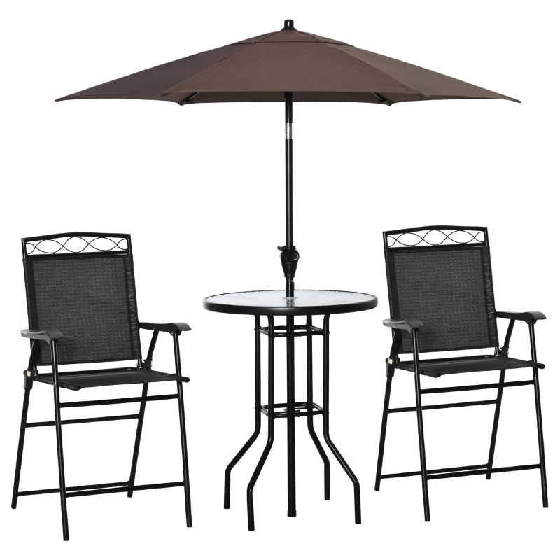 Carina 4pc Bistro Set with Folding Chairs Table and Umbrella - Black - Seasonal Overstock