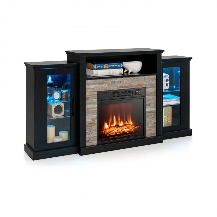 Townes Fireplace TV Stand with 16-Colour LED Backlights for TVs Up To 65-in - Black - Seasonal Overstock