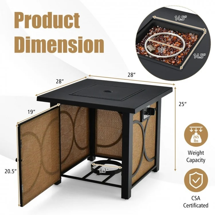 Kenna 28" Square Fire Table with Cover - Black and Brown - Seasonal Overstock