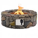 Faron 28" Round 40,000 BTU Faux Stone LP Fire Pit with Lava Rocks and Cover - Grey - Seasonal Overstock