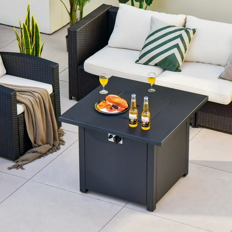 Arpina 50,000 BTU Square Black 32" Fire Table with Glass Stones - Seasonal Overstock