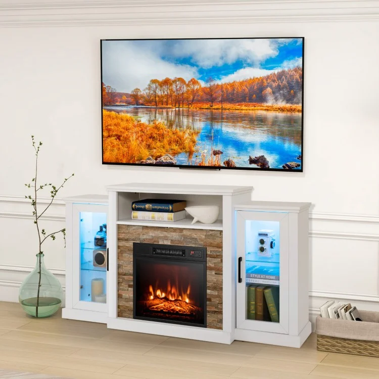 Townes Fireplace TV Stand with 16-Colour LED Backlights for TVs Up To 65-in - White - Seasonal Overstock