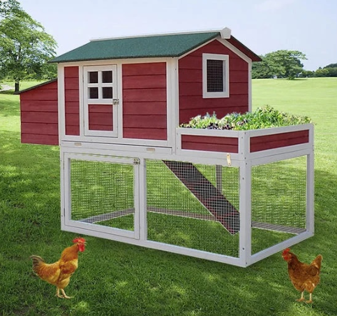 Hinterland Acres 63" Chicken Coop Run & Planter - Red - Seasonal Overstock