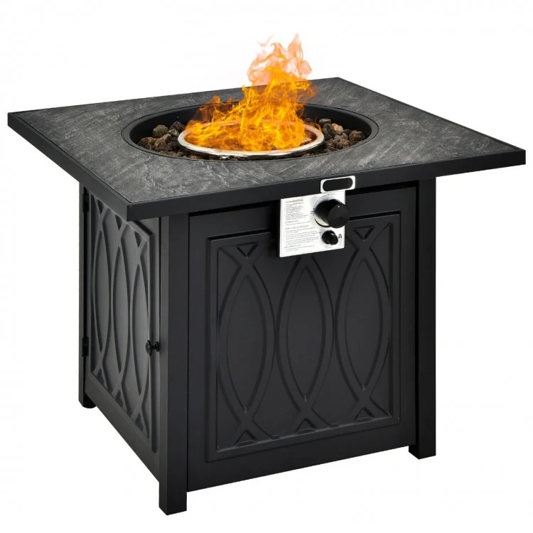 Pele 32" 50,000 BTU Fire Table with Lava Stones and Cover - Black