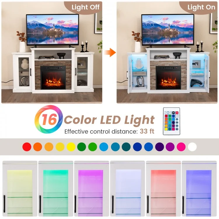 Townes Fireplace TV Stand with 16-Colour LED Backlights for TVs Up To 65-in - White - Seasonal Overstock